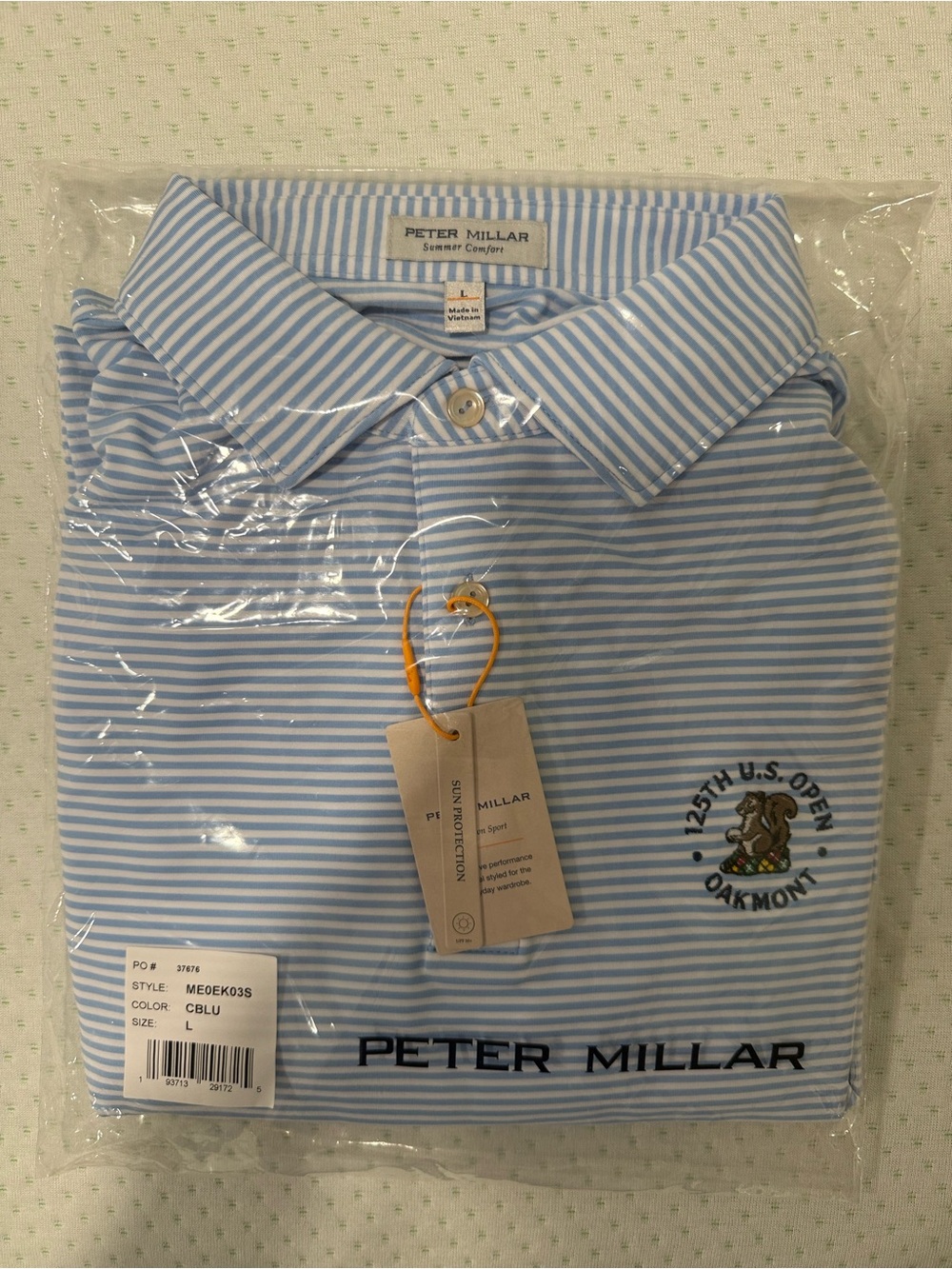 Peter Millar Light Blue and White Stripe Polo